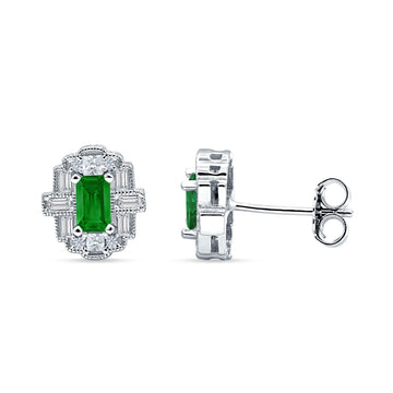 Multistone Stud Earrings Green Emerald CZ 925 Sterling Silver Wholesale